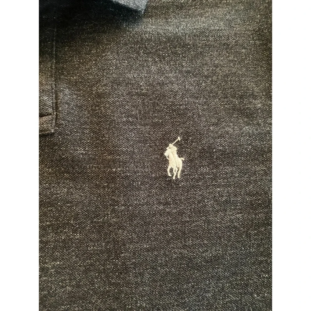 Polo Ralph Lauren Custom Slim Fit Polo Shirt Mens L Dark Charcoal Gra Pony Logo
